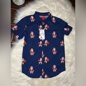 Cactus Boys Joy to the world santa button up sz med(9/10)